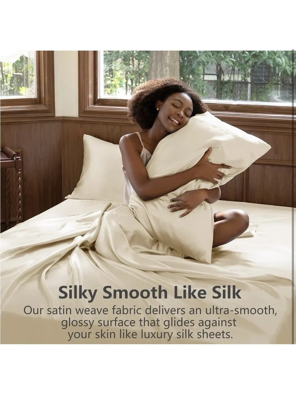 Satin Sheets Queen 4 Piece Ivory Cream Silky Soft Luxury Sheet Set